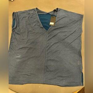 NWT Women’s Very J dark teal V-Neck Knit and Sheer Short sleeve Shirt, size L